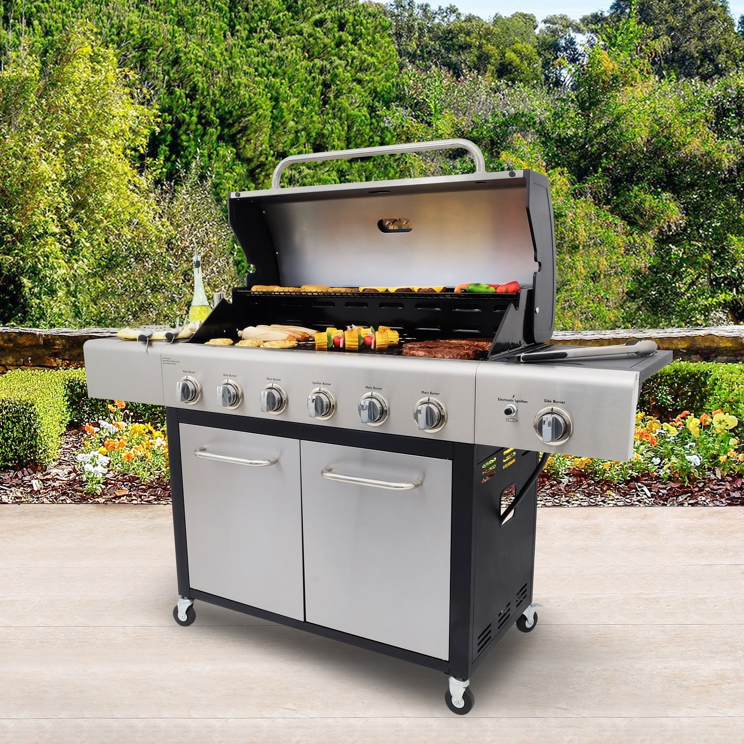 Kenmore 6-Burner Propane Gas Grill with Side Burner, PG-40611S0L, Stainless Steel with Black Trim