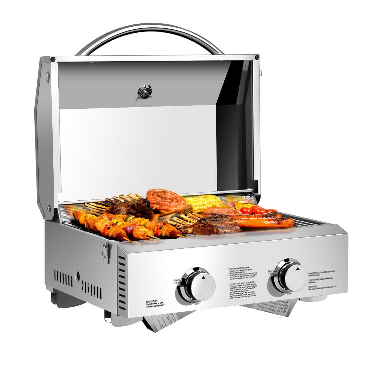 Gymax 2 Burner Portable BBQ Table Top Propane Gas Grill Stainless Steel