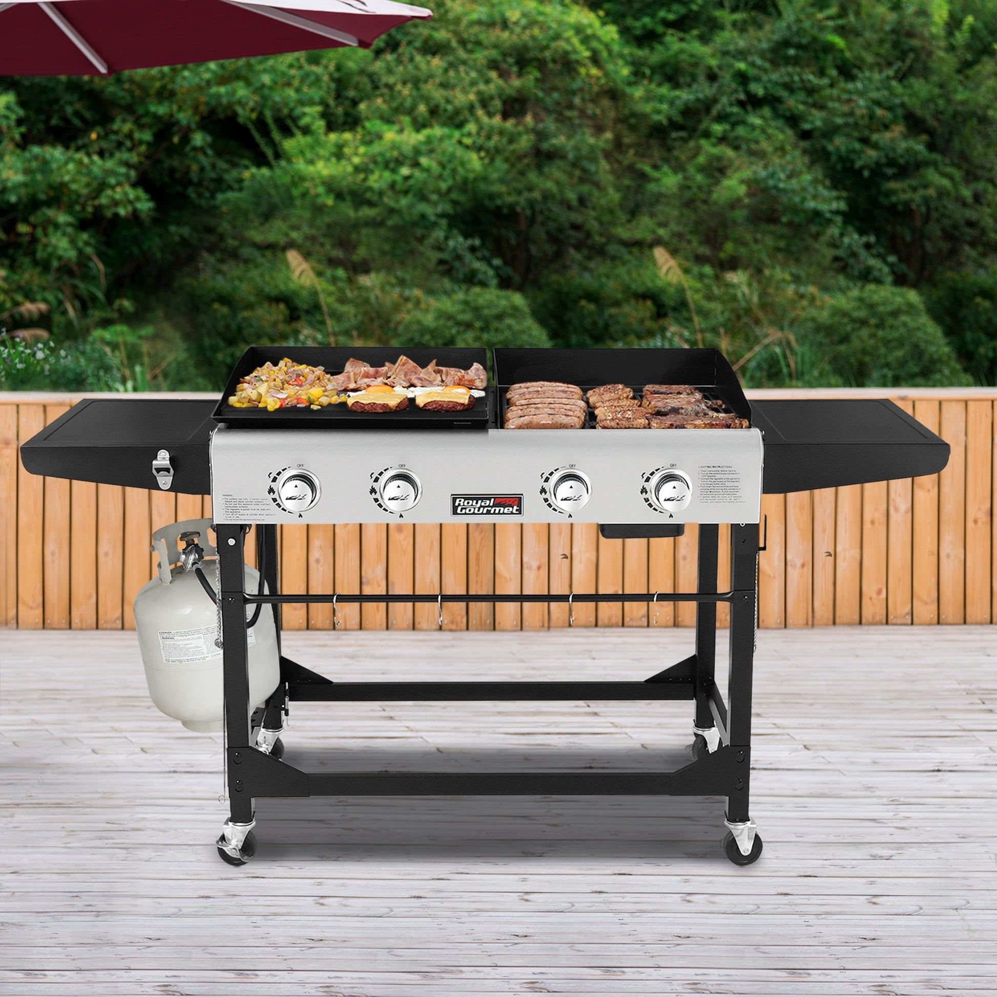 Royal Gourmet GD401C Premium 4-Burner 48000-BTU Folding Gas Grill and Griddle, With Cover