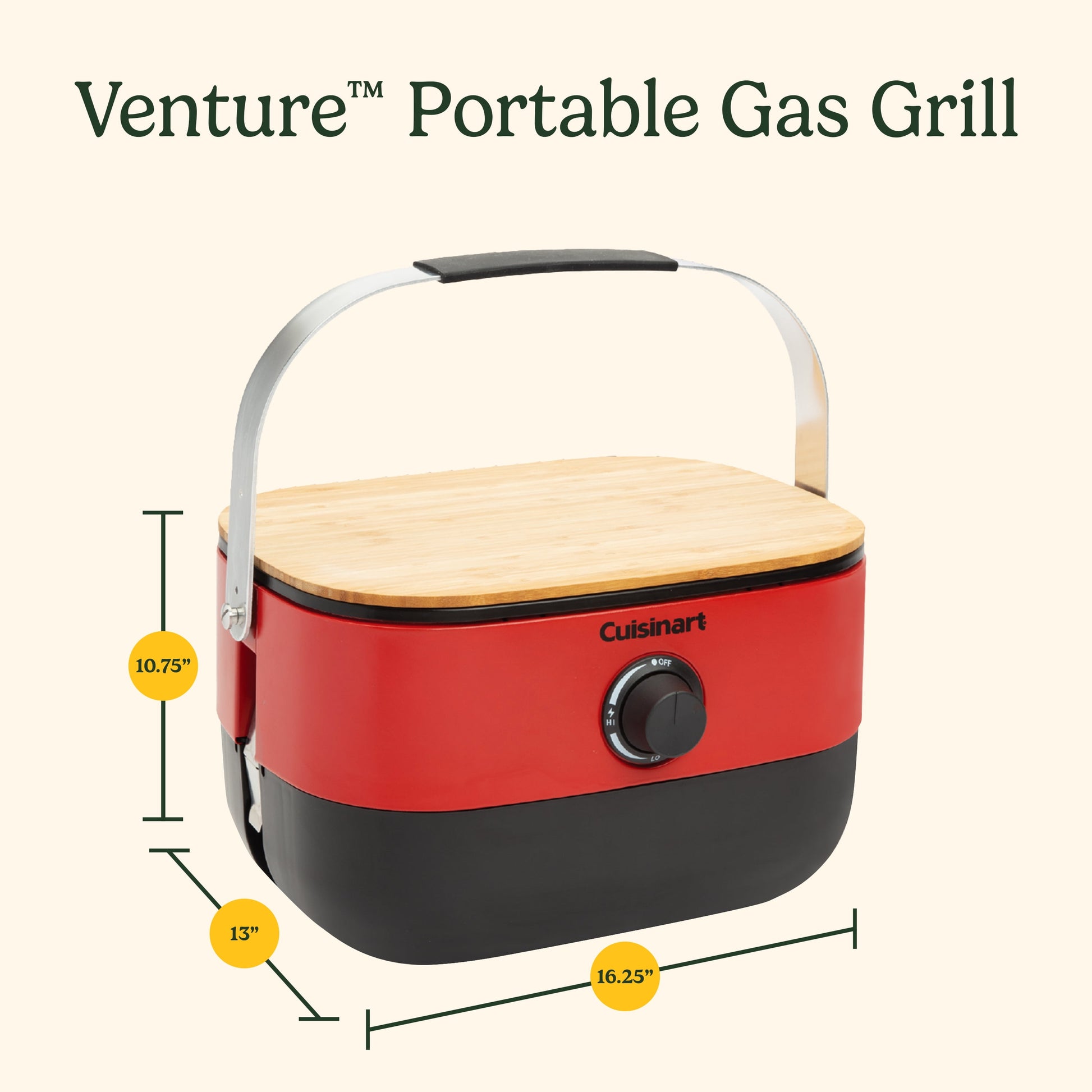 Cuisinart Venture™ Portable Gas Grill, Small Camping Grill with Cutting Board and Handle