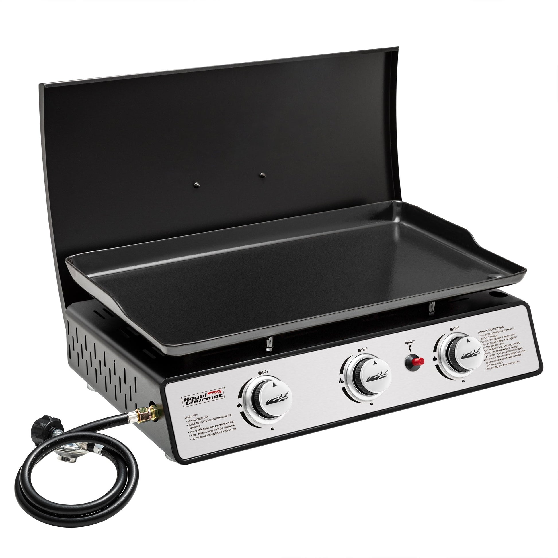 Royal Gourmet PD2301S 24" 3-Burner Portable Gas Griddle with Top Hard Cover