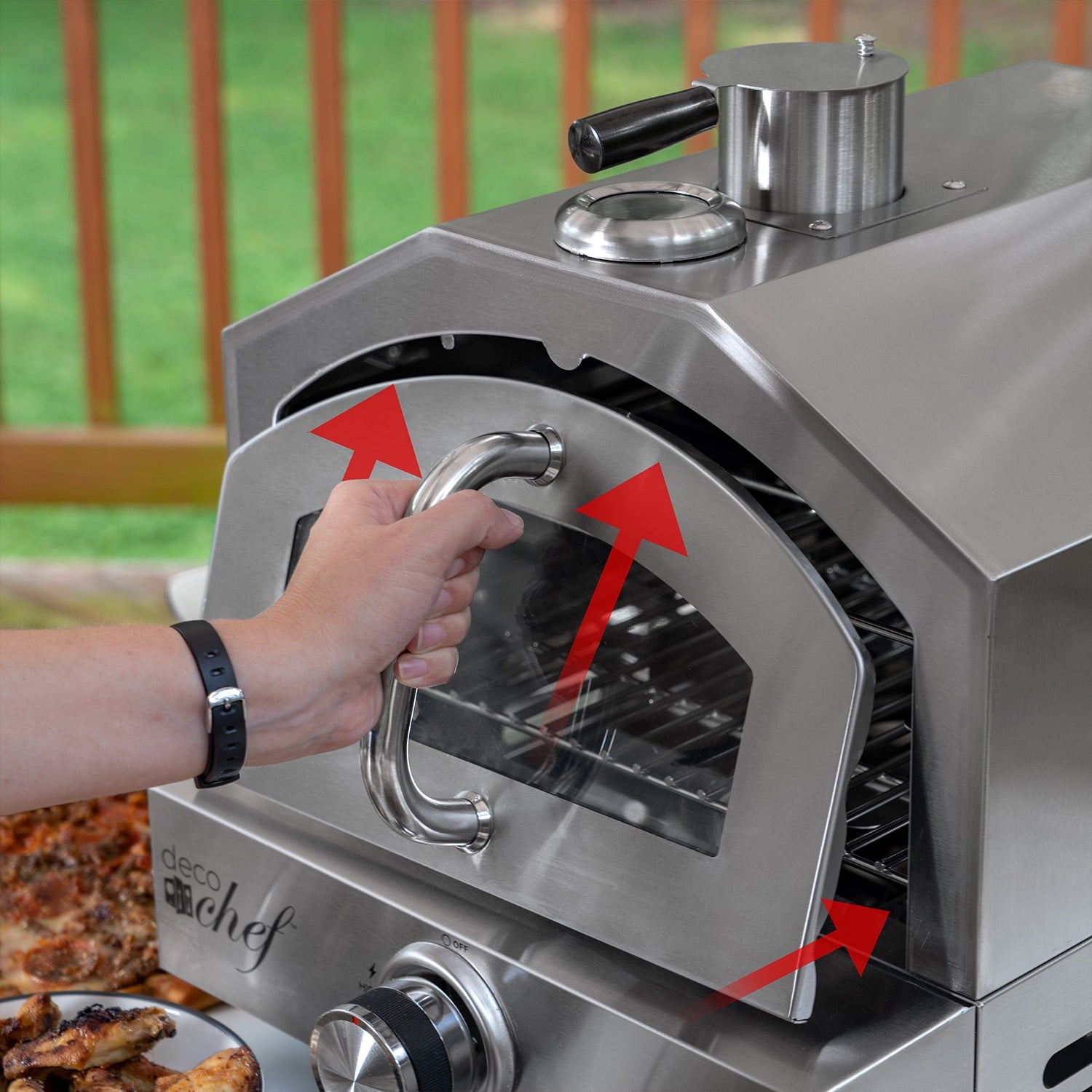 Deco Chef Portable Outdoor Pizza Oven and Grill with Propane Gas CSA Approved Regulator and Hose, Includes Pizza Peel, Stone, Easy Temperature Dial, Built-In Thermometer, and Grill Rack