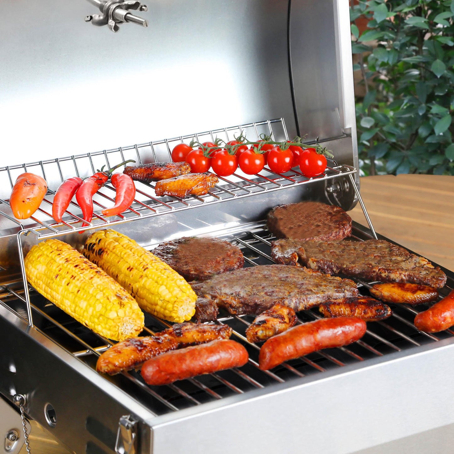 Royal Gourmet GT1001 Stainless Steel Portable Gas Grill, Tabletop Grill with Folding Legs and Lockable Lid, Outdoor Camping, Deck and Tailgating, Silver