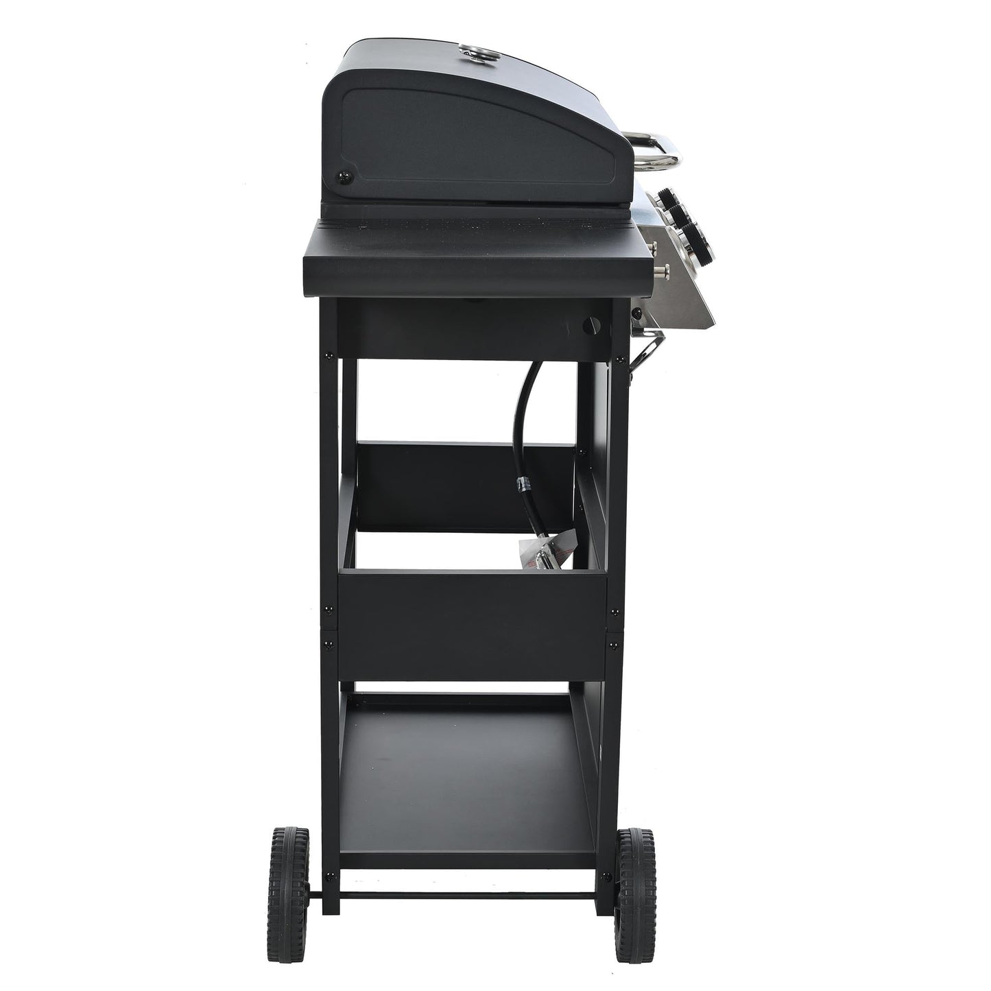 3 Burners BBQ Propane Gas Grill Side Burner & Thermometer, Stainless Steel 25,650 BTU Output Stainless Steel Grill for Patio Garden Barbecue Two Shelves (3-Burners Grill)