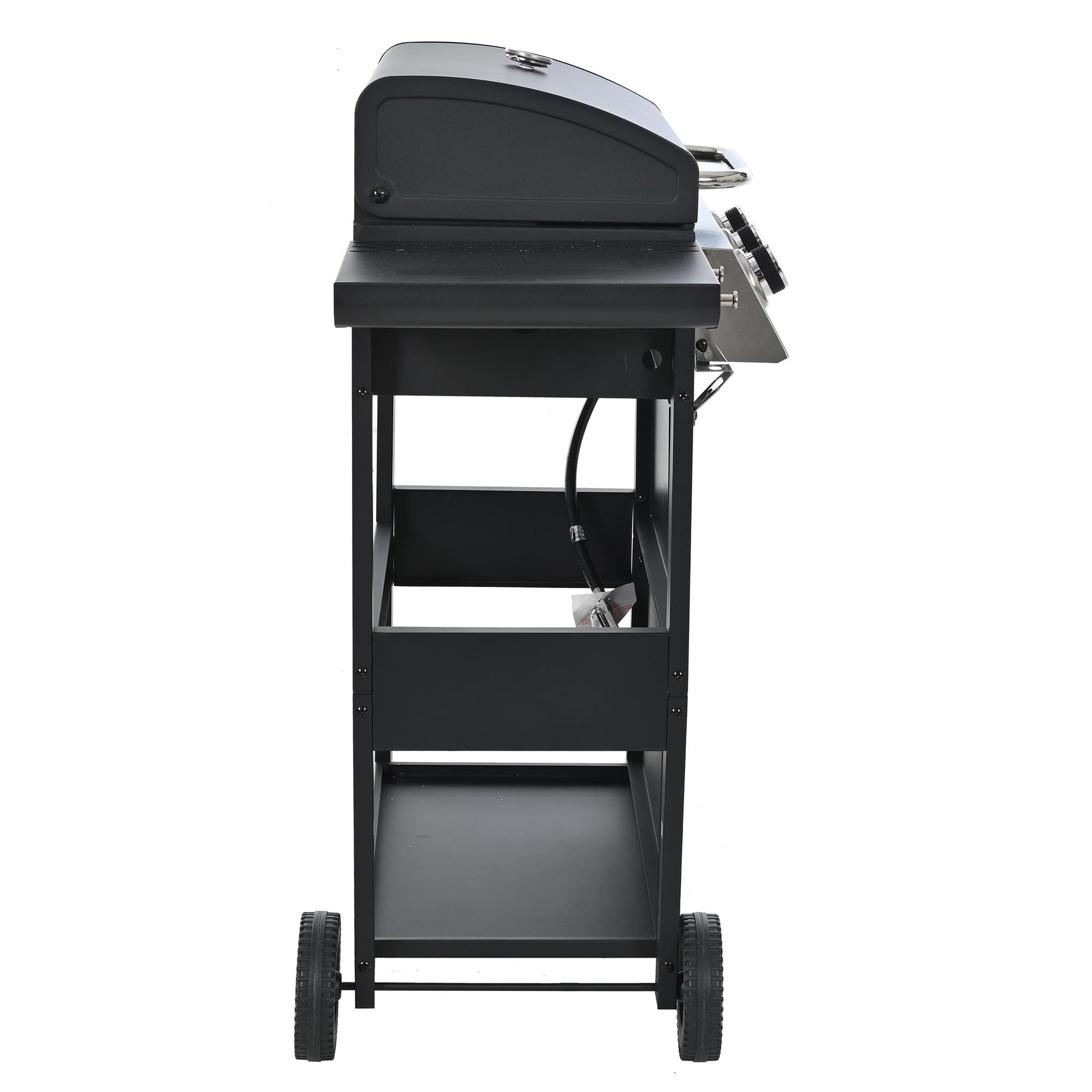 3 Burners BBQ Propane Gas Grill Side Burner & Thermometer, Stainless Steel 25,650 BTU Output Stainless Steel Grill for Patio Garden Barbecue Two Shelves (3-Burners Grill)