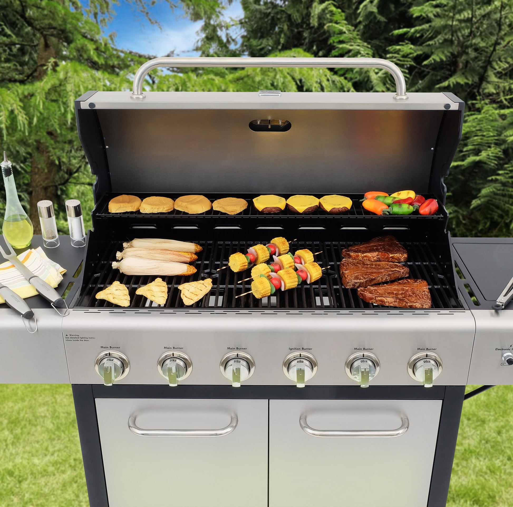 Kenmore 6-Burner Propane Gas Grill with Side Burner, PG-40611S0L, Stainless Steel with Black Trim