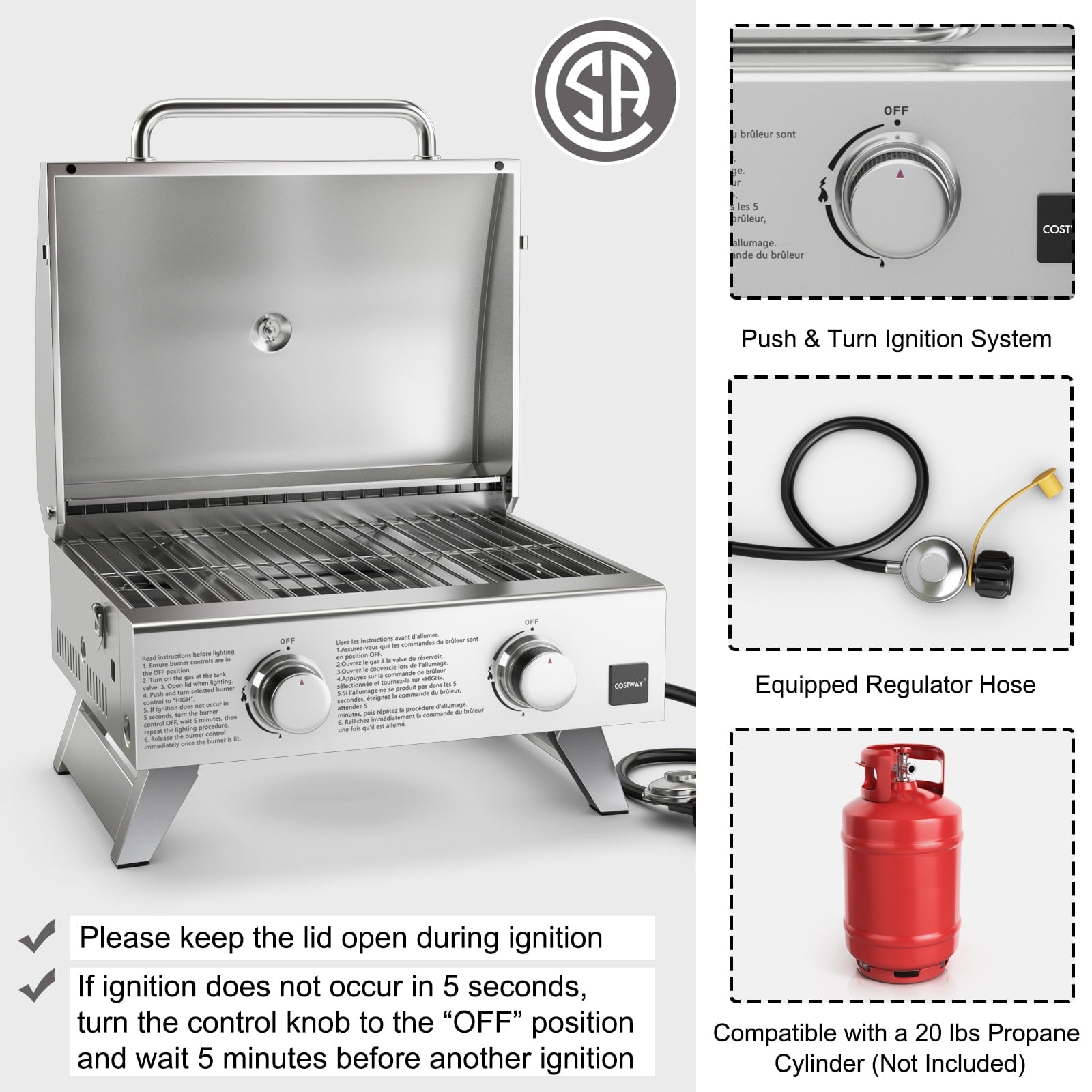 Gymax 2 Burner Portable BBQ Table Top Propane Gas Grill Stainless Steel