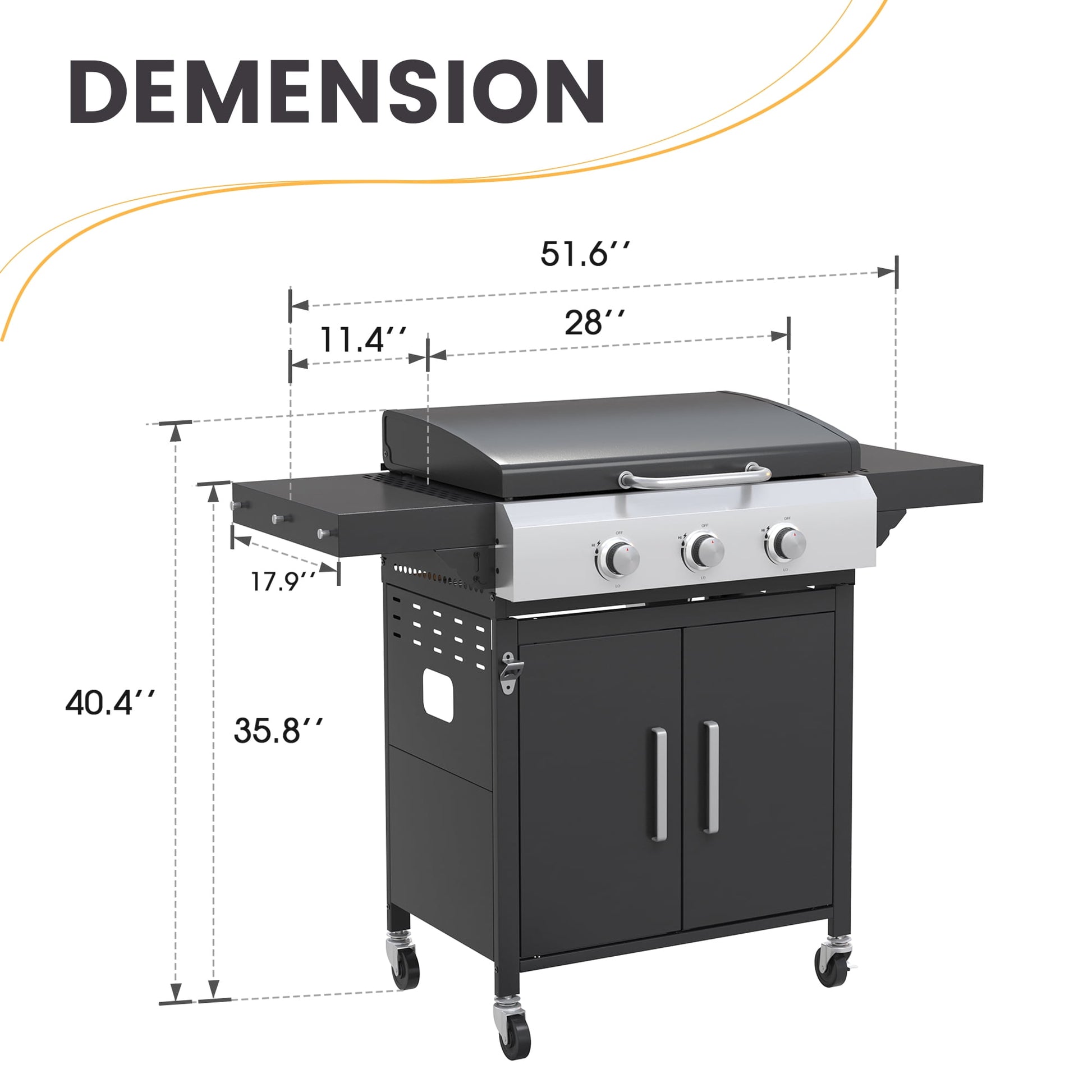Vicllax 2 in 1 Propane Gas Grill and Griddle Combo 3-Burner with Folding Side Table Stainless Steel