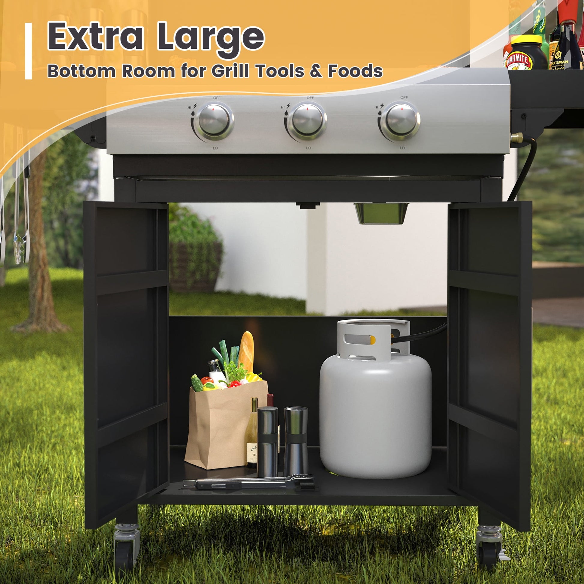 Vicllax 2 in 1 Propane Gas Grill and Griddle Combo 3-Burner with Folding Side Table Stainless Steel