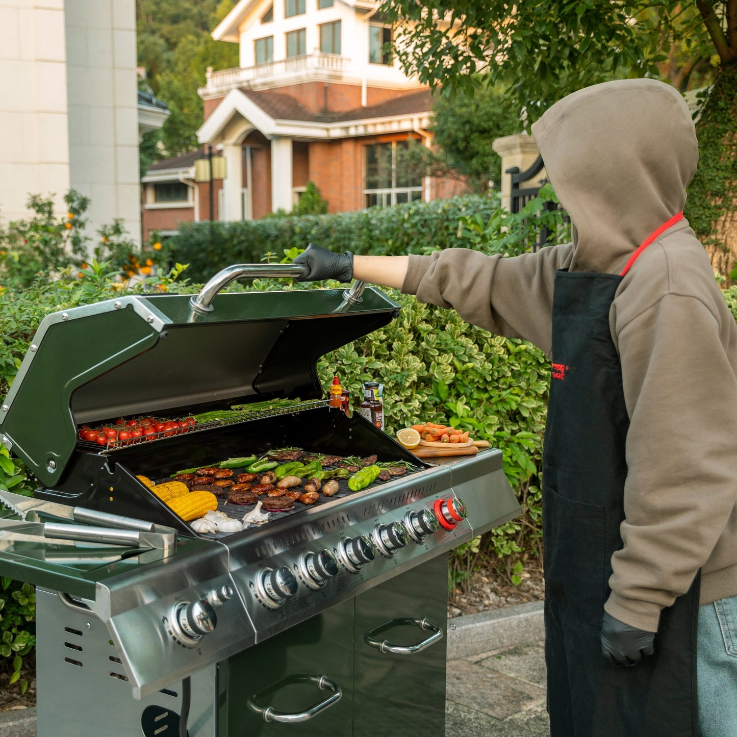 Royal Gourmet GA6402L 6-Burner BBQ Liquid Propane Gas Grill in Olive Green, with Sear Burner and Side Burner