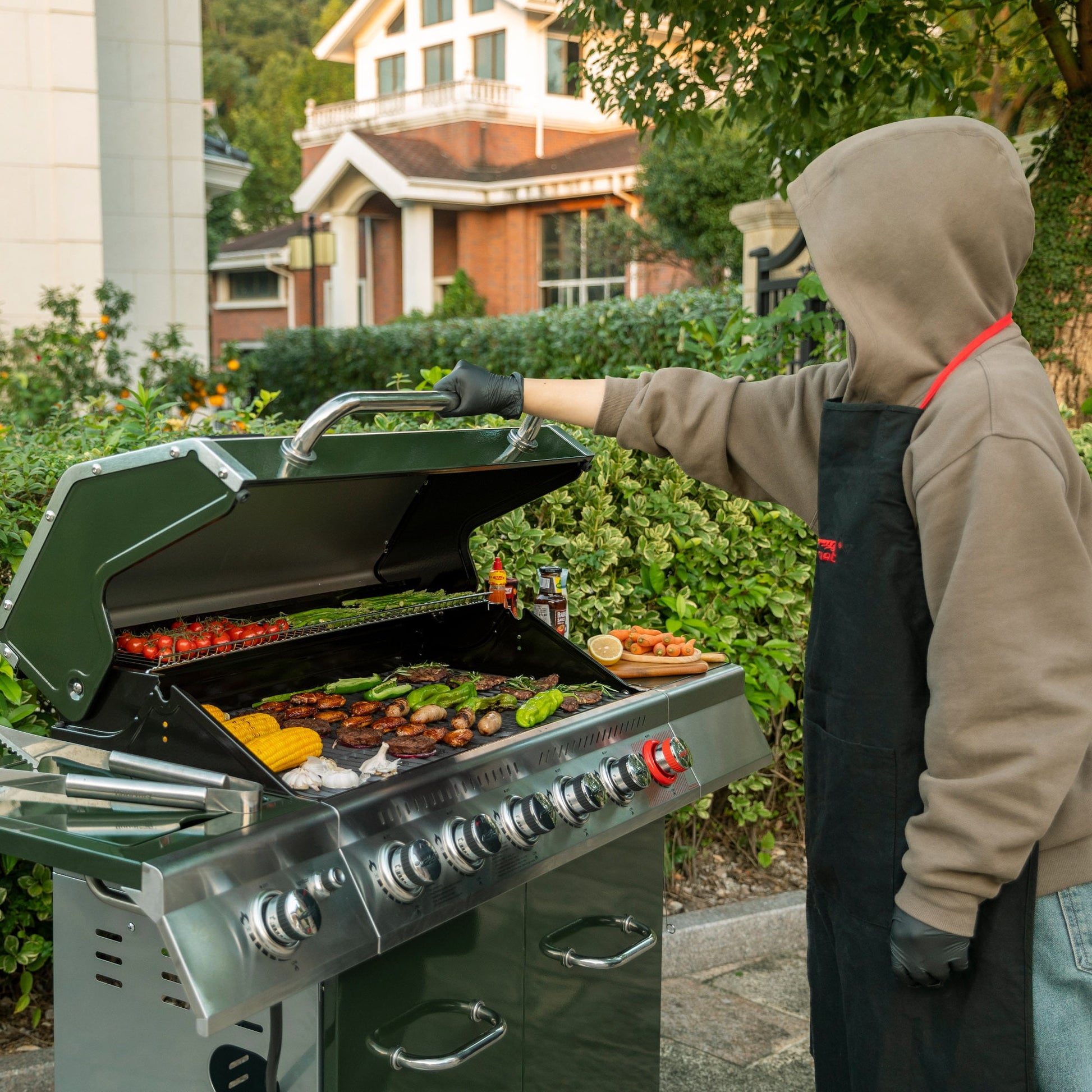 Royal Gourmet GA6402L 6-Burner BBQ Liquid Propane Gas Grill in Olive Green, with Sear Burner and Side Burner
