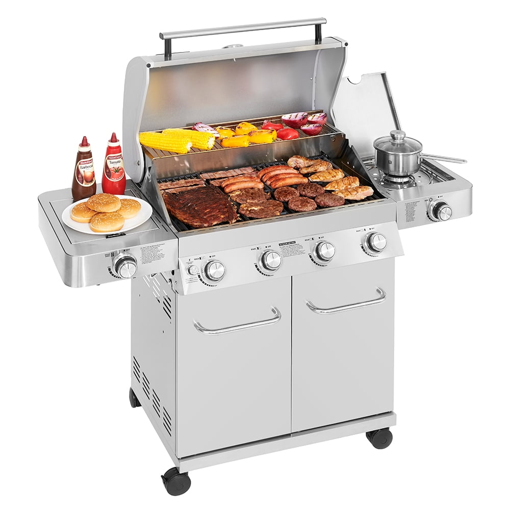 Monument Grills 4-Burner Propane Gas Grill in Stainless with LED Controls, Side and Side Sear Burners