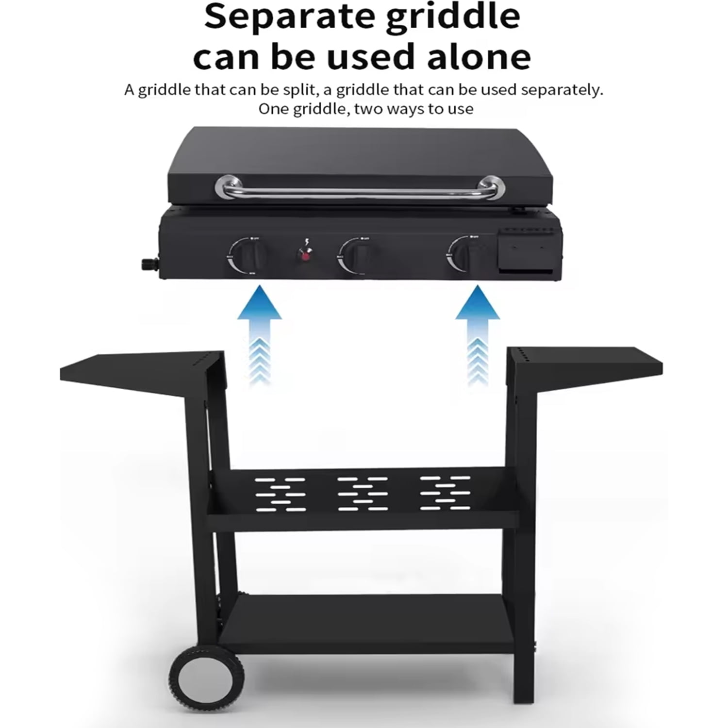 SUGIFT 3-Burner Propane Gas Griddle Outdoor Flat Top Gas Grill Can Be Detached Table Top Griddle, for BBQ, Camping
