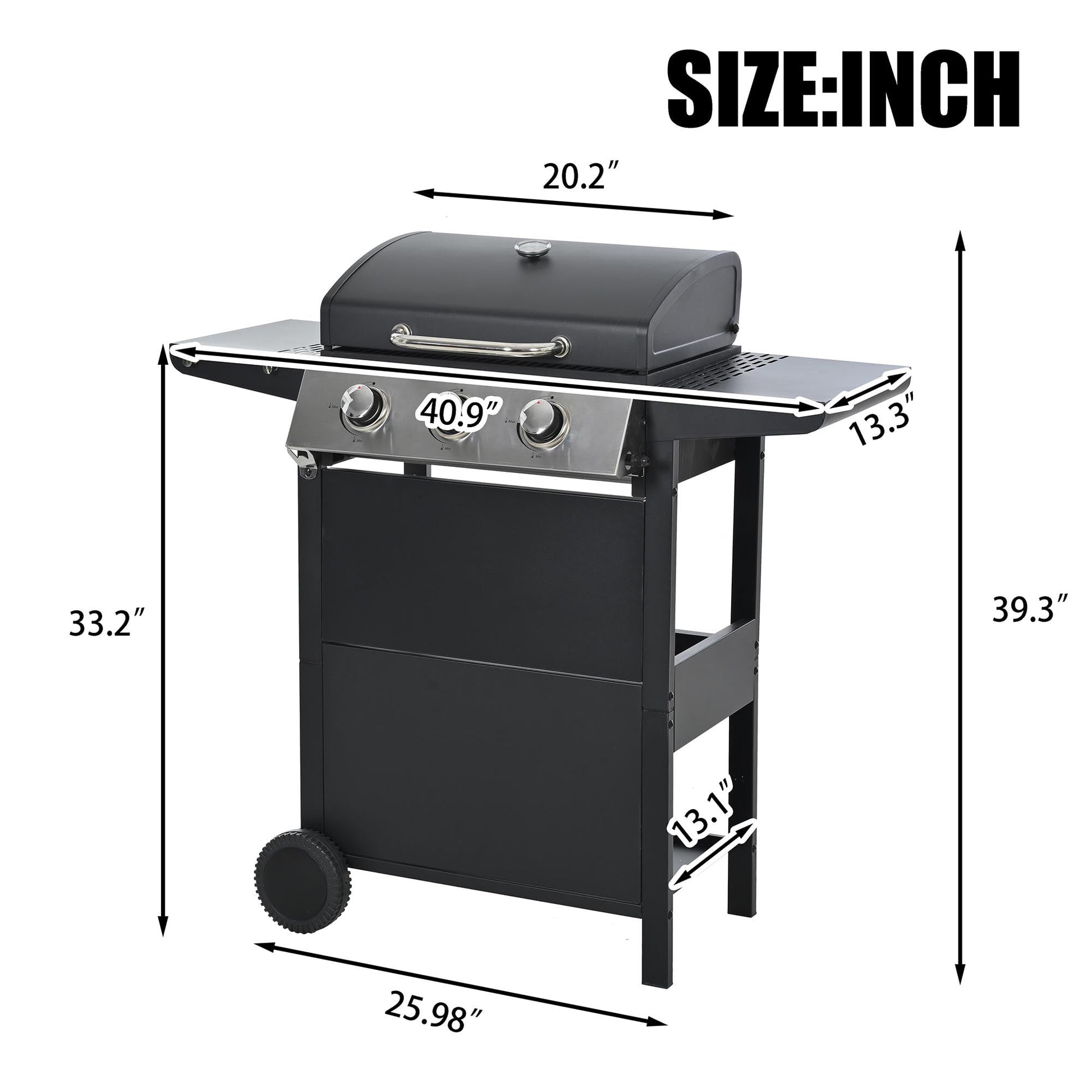 3 Burners BBQ Propane Gas Grill Side Burner & Thermometer, Stainless Steel 25,650 BTU Output Stainless Steel Grill for Patio Garden Barbecue Two Shelves (3-Burners Grill)
