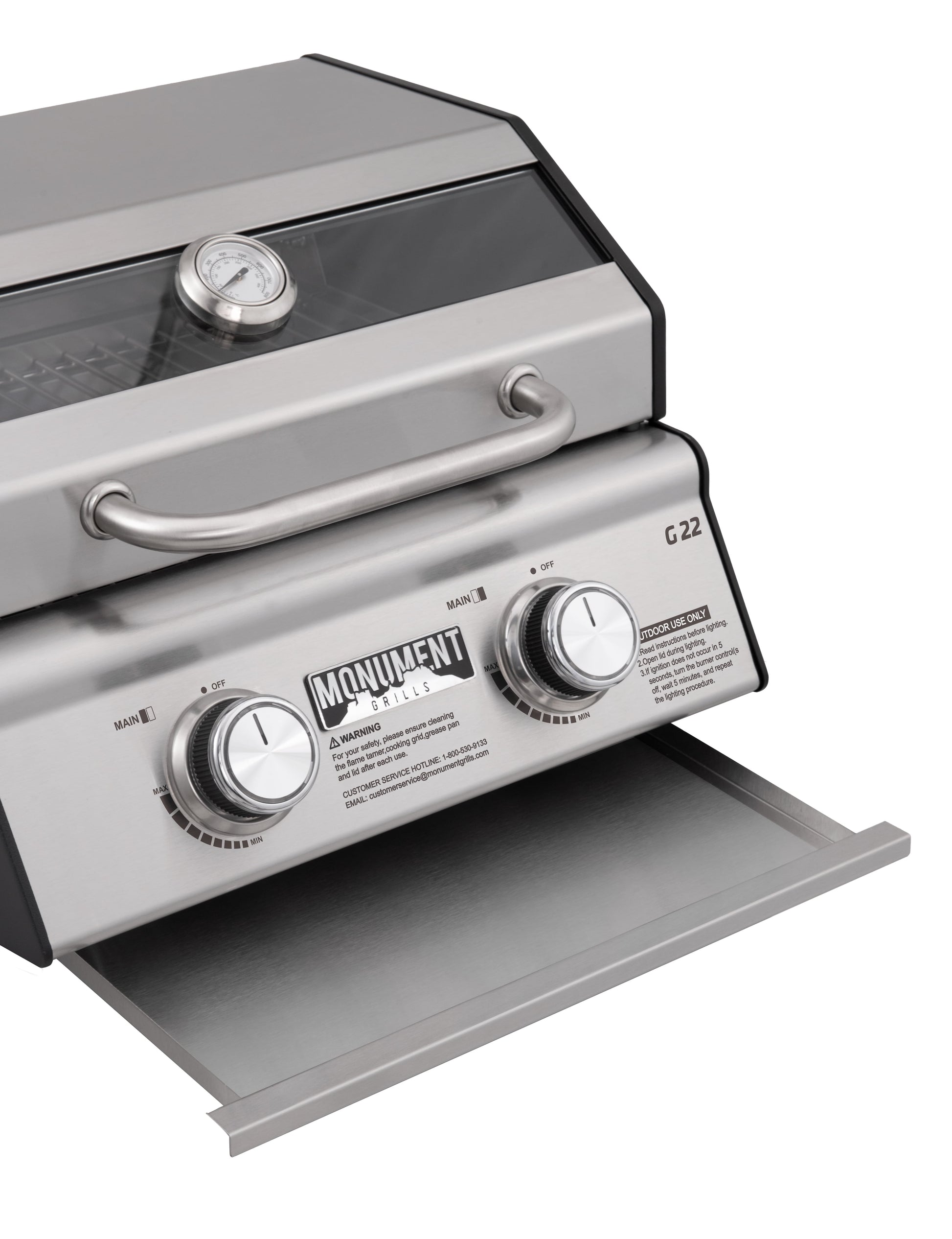 Monument Grills Portable 2-Burner Tabletop Propane Gas Grill in Stainless Steel with Locking Clearview Lid