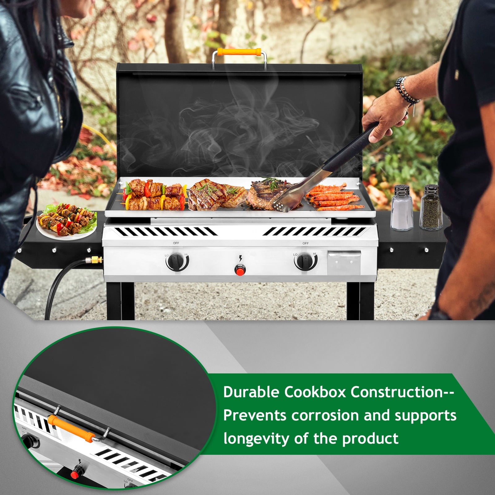 Ktaxon 2 Burner Propane Griddle Flat Top Gas Grill 150000 BTU 2 IN 1 Propane Stove & Griddle