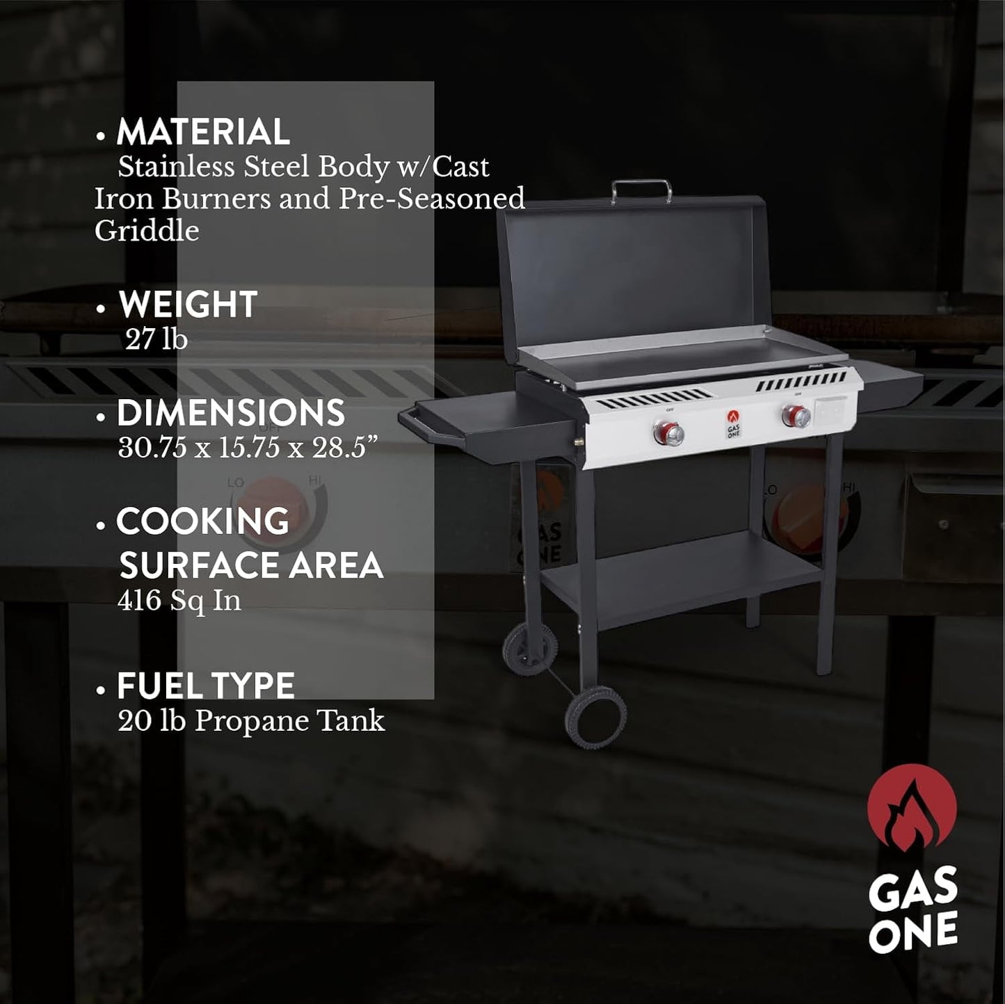 GasOne Gas Griddle – 2-Burner Propane Stove with Flat Top Grill – Modular Cast Iron Propane Grill