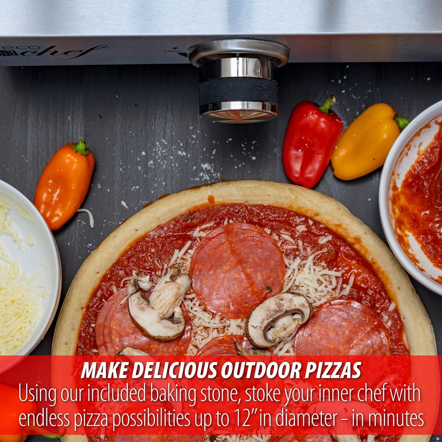 Deco Chef Portable Outdoor Pizza Oven and Grill with Propane Gas CSA Approved Regulator and Hose, Includes Pizza Peel, Stone, Easy Temperature Dial, Built-In Thermometer, and Grill Rack