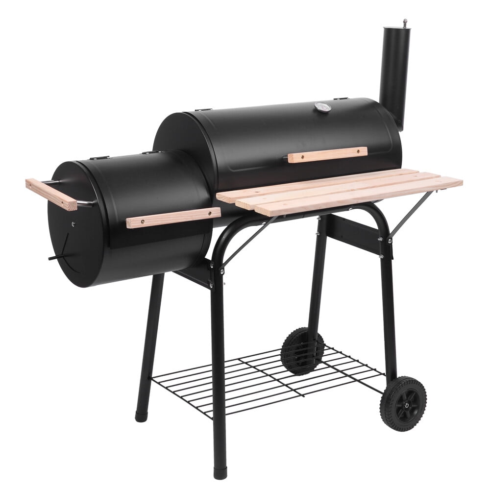 Outdoor Gas Grill, Modern Multi-Function Charcoal Barbecue Pit with Seasoning Rack and Plastic Wheels, Meat BBQ Cooker for Patio, Backyard, Garden, Camping, Party, Black