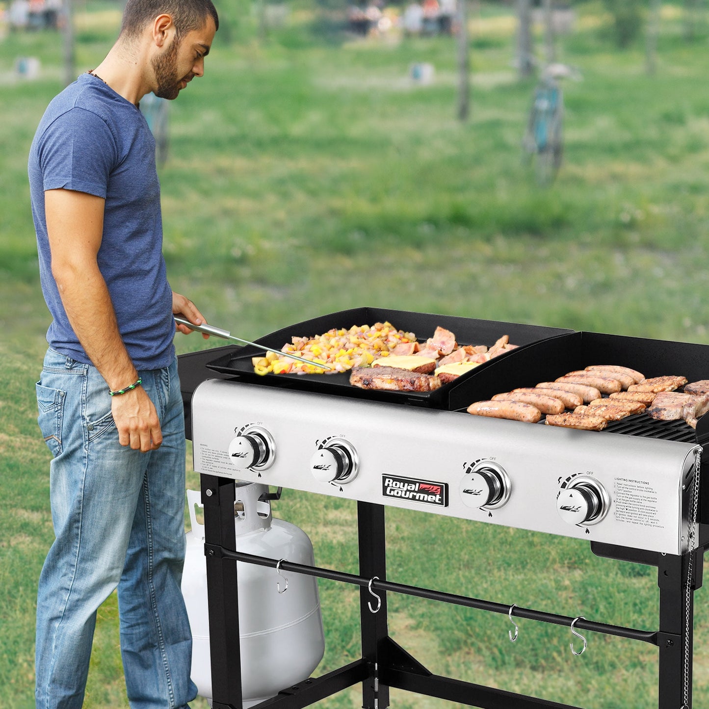 Royal Gourmet 4-Burner GD401 Portable Flat Top Gas Grill and Griddle Combo with Folding Legs