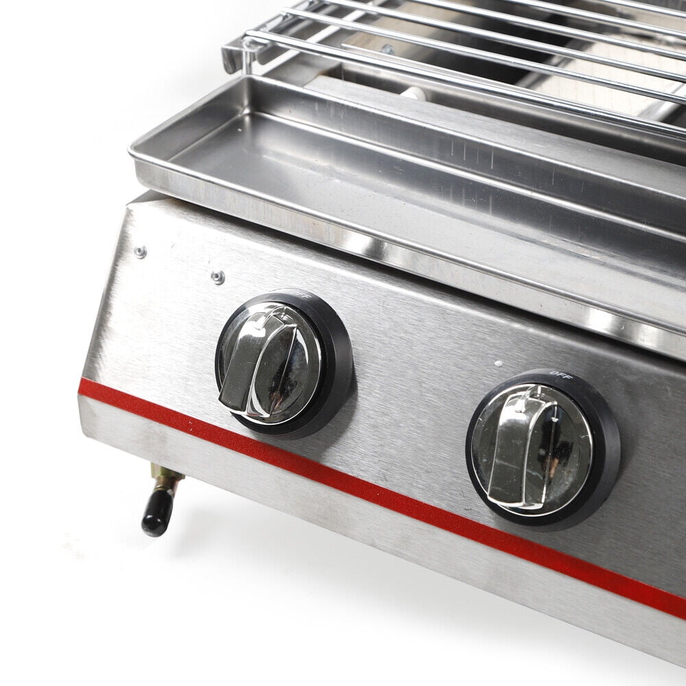 Portable Small Gas Barbecue Grill,Gas BBQ Grill with 3 Burner Switches and Lift Rack,Stainless Steel Propane Gas Grill Camp BBQ Grill for Backyard Garden Patio Balcony Outdoor